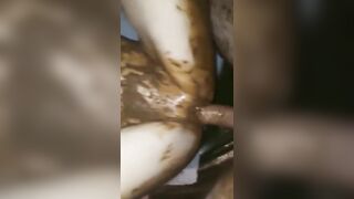 Skinny lady covered in shit while getting nailed