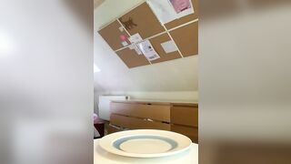 Cute young wife poops on the plate