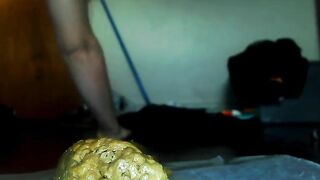 Cute hairy pussy milf pooping heavily