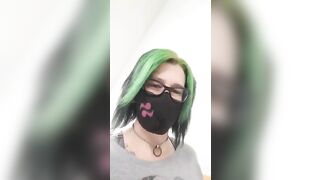 Mature horny lady in mask showing her poop