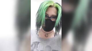 Mature horny lady in mask showing her poop