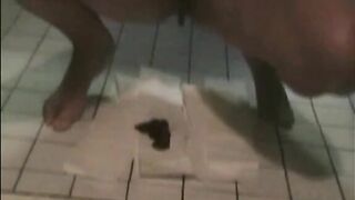 Brunette shitting on the bathroom for you