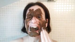 Nasty milf smearing shit on her face