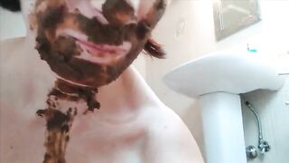 European busty babe smearing shit