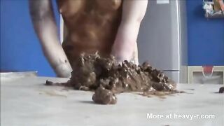 Nasty redhead girl playing with shit