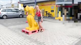 Cheeky blonde milf poops in the pet store