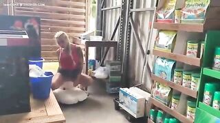 Cheeky blonde milf poops in the pet store