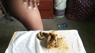 Pooping on her sewing at warehouse