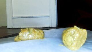 Amazing hairy pussy lady leaking shit