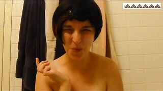 Naked brunette milf eating shit