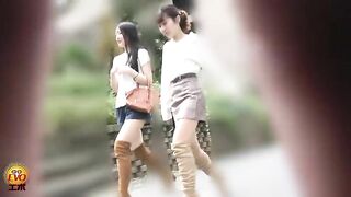 Cute Jap girl pooping in knee-high boots