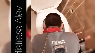 Girl in sports jersey gets fucked over the toilet