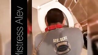Girl in sports jersey gets fucked over the toilet