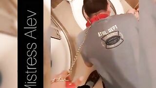 Girl in sports jersey gets fucked over the toilet