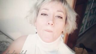 Beautiful blonde hot babe eating shit