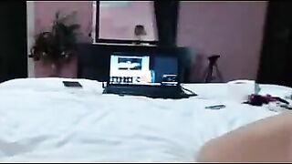 Girl shitting while masturbating asshole with long hard dildo