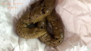 Beautiful babe shitting huge long turd