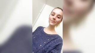 Skinny brunette gal eating shit