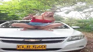 Gorgeous girl shitting on the car