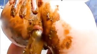 Milf smearing shit on her body masturbating