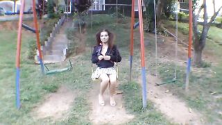Naughty skinny teen girl shitting at the playground