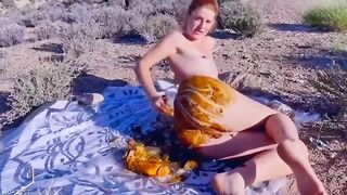 Hot redhead babe shit fuck herself with dildo