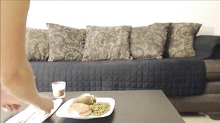 Pooping on her dinner