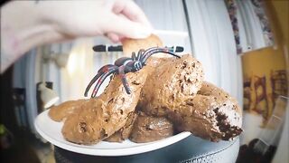 Cute brunette babe and messy big shit