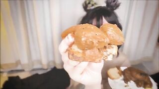 Cute brunette babe and messy big shit