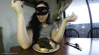 Busty lady makes shit sandwich