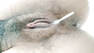 Hairy lady leaking wet juicy and shit