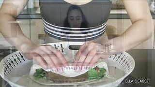 Fit sexy girl making poop salad