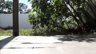 Amateur lady pooping in the backyard