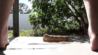 Amateur lady pooping in the backyard