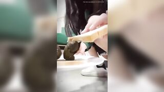 Cute teeny girl and cheeky long turd