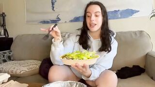 Pretty ass brunette gal pooping in the living room