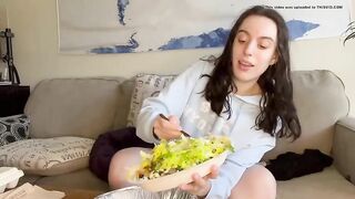 Pretty ass brunette gal pooping in the living room