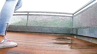 Lady poops on the roof top