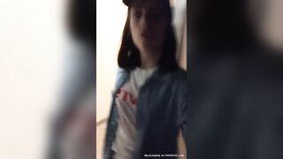 Cute brunette gal dropping shit on the floor