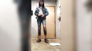 Cute brunette gal dropping shit on the floor
