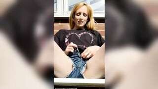 Amateur cute blonde lady and sweet poop