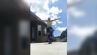 Sporty chick poop show