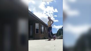 Sporty chick poop show