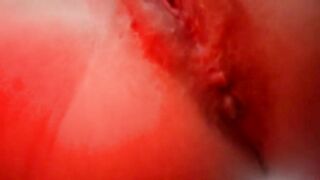 Blonde beauty sniffs her hard turd