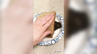Horny milf poops on the bread
