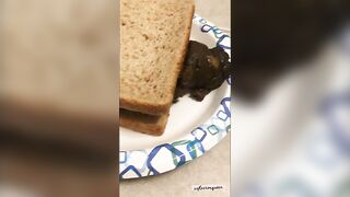 Horny milf poops on the bread
