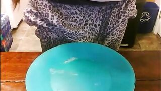 Girl on her period shitting in her blue plate