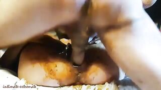 Kinky amateur wife enjoying hardcore scat fuck