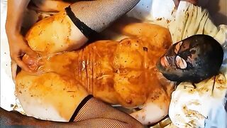 Nasty scat wife in hot shit smearing sex