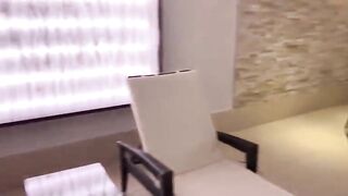 Gorgeous busty milf poops in the pool